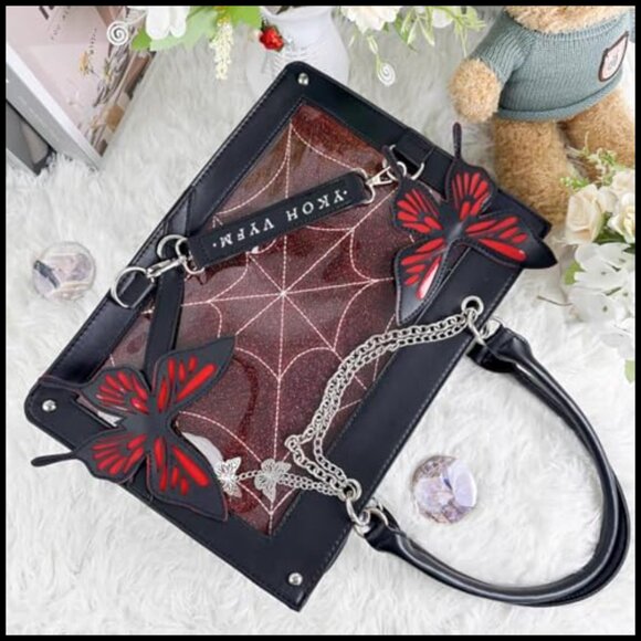 Y2K Ita Bag Tote Shoulder Crossbody Handbag with Transparent Pin Display Window - Picture 6 of 7